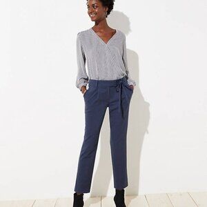 Loft Slim Straight Tie Waist Pants Shady Blue 10 Petite